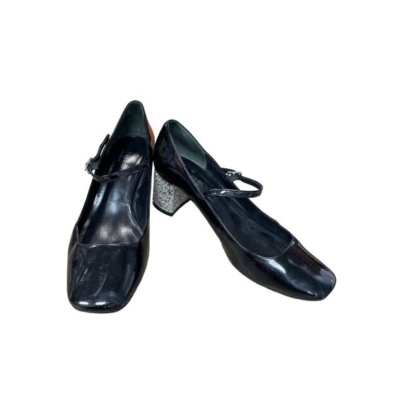 Kate Spade NY  Wms Black Patent Leather Mary Jane Heels Glitter Heel SKU 9708 main image 4